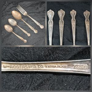 Antique Original Wm. Rogers Memory 1915 Silverplate Flatware Set Floral RARE